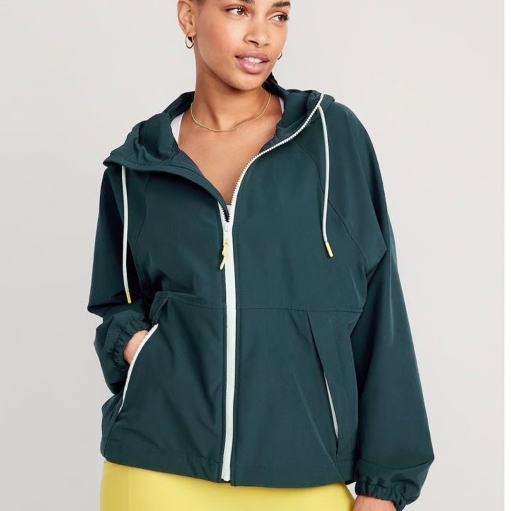 Old Navy Women's Green StretchTech Water-Repellent Hooded Jacket Plus Size 3X